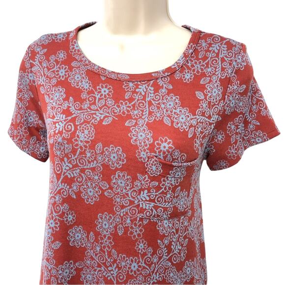 LuLaRoe Simply Comfortable Red Turquoise Print Dress Short Sleeve Scoop Neck XXS - Picture 5 of 16
